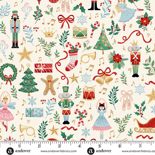 The Nutcracker by Makower UK Fairytale Cream