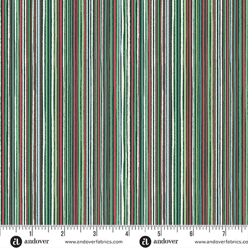Country Christmas by Makower UK Fine Stripe Green