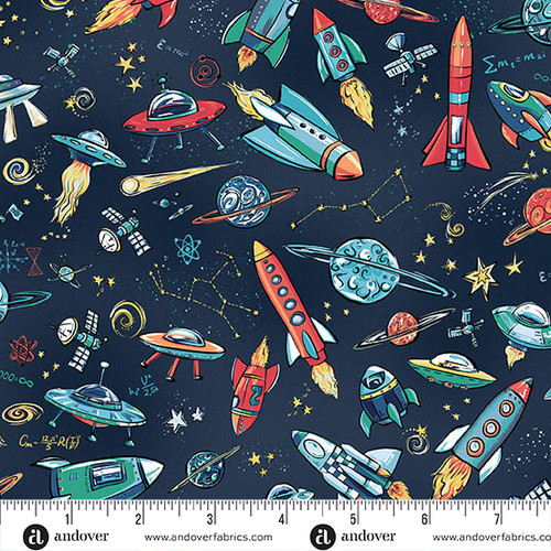 Orbit by Makower UK Rockets  Blue