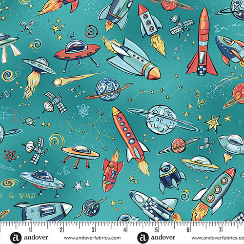 Orbit by Makower UK Rockets  Teal