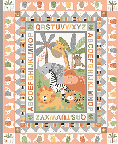 Jungle Friends by Makower UK Scenic Panel Pink