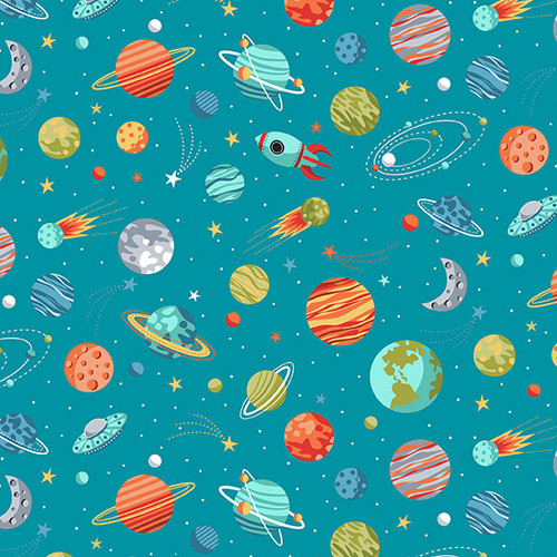 Outer Space by Makower UK Planets Blue
