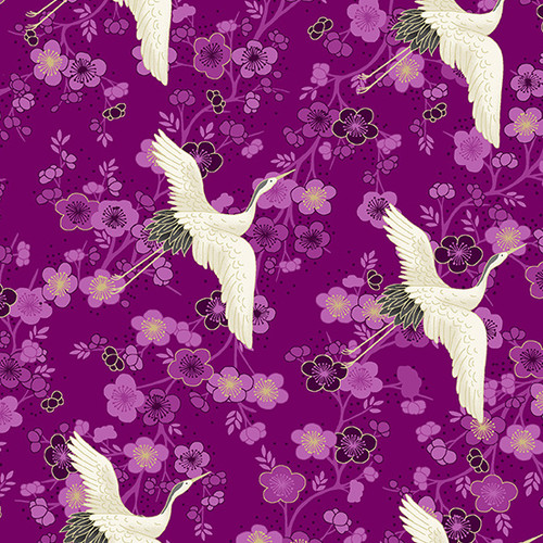 Hikari by Makower UK Cranes Purple