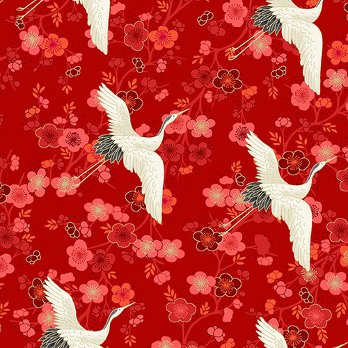 Hikari by Makower UK Cranes Red