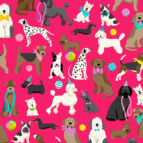 Furry Friends by Makower UK Dogs Pink