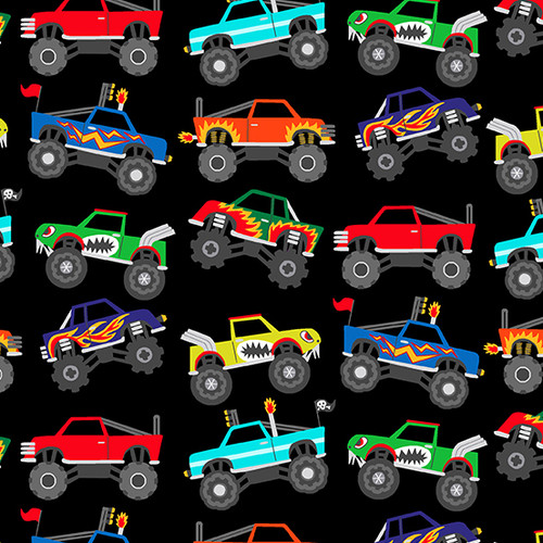 Monster Mash by Makower UK Monster Trucks Black