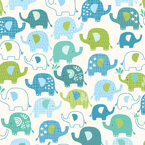 In The Jungle by Makower UK Elephants Blue
