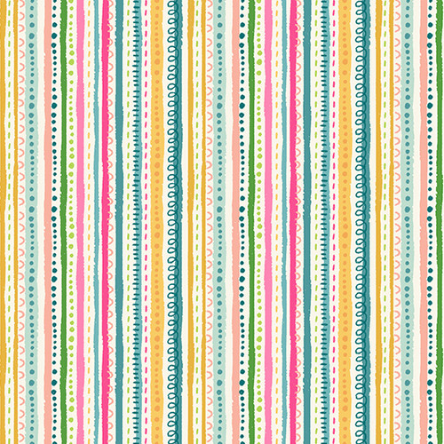 In The Jungle by Makower UK Doodle Stripe Pink