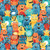 Outer Space by Makower UK Aliens Blue