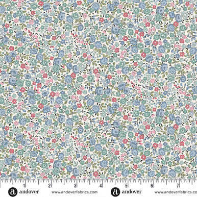 Petite Fleur by Makower UK Rose Blue - Andover Fabrics