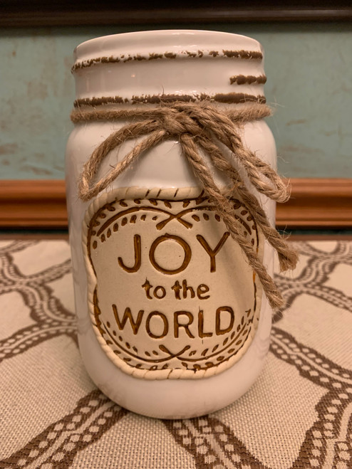 Vintage Joy To The World White Ceramic Jar Vase