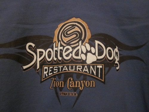 NWOT - SPOTTED DOG Restaurant Adult Size M Blue Double-Sided Short Sleeve Souvenir Tee