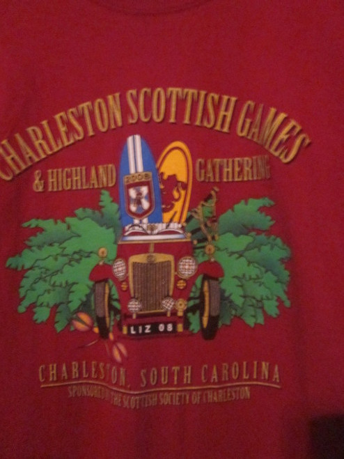 NWOT - Charleston SCOTTISH GAMES & Highland Gathering MacStaff 2008 Adult Size L Red Double Sided Short Sleeve Tee