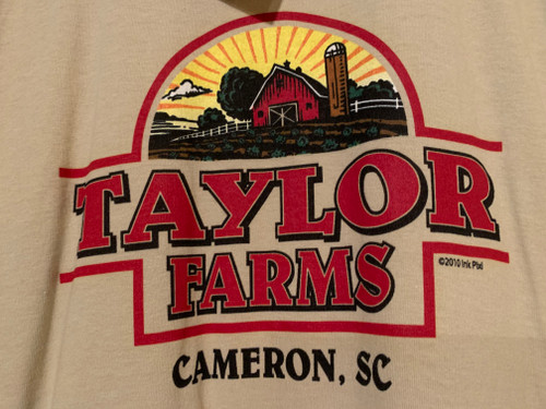 Nwt - TAYLOR FARMS Cameron, SC Logo Adult Size L Beige Short Sleeve Tee