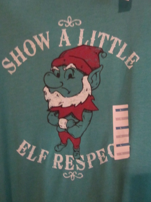 NWT - Christmas Holiday "Show A Little ELF RESPECT" Adult Size Large Green Short Sleeve Tee