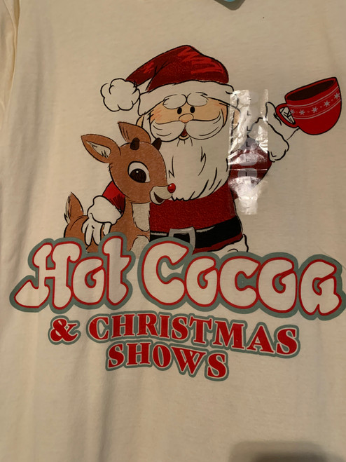 NWT - Rudolph and Santa Hot Chocolate & Christmas Shows Adult Size L Short Sleeve Tee
