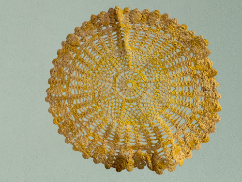 Vintage Handmade Multi-tone Yellow 12&quot; Circular Crocheted Doily