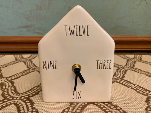 Vintage Rae Dunn Artisan Collection Ivory Birdhouse Shape Ceramic Tabletop Clock