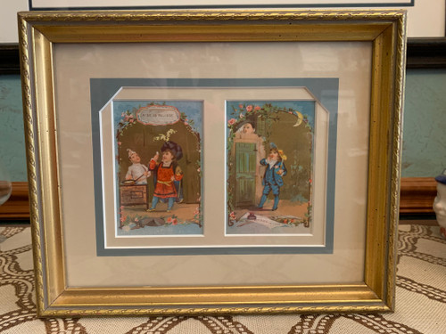 Vintage French Child Image M' De La Palisse & Au Clair De Lune Framed Art