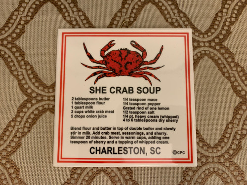 Vintage "She Crab Soup" Charleston, SC Ceramic Recipe Tile Wall Decor