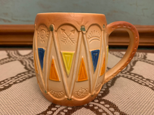 Vintage American Indian Drum Design Small Pottery Mug