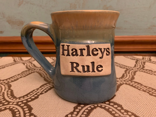 Vintage Harley-Davidson Motor Cycles "HARLEYS RULE" Large Glazed Pottery Mug
