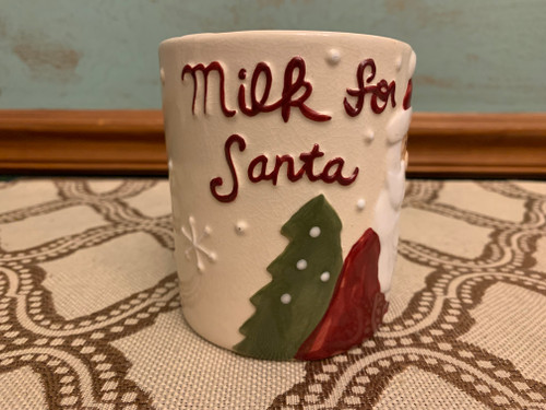 Vintage MILK FOR SANTA Raised Relief Santa Claus & Snowflake Images Ceramic Christmas Mug