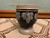 Vintage Raised Grapes & Vine Leaf Art Pottery Cup with Triangle Pottery Mark