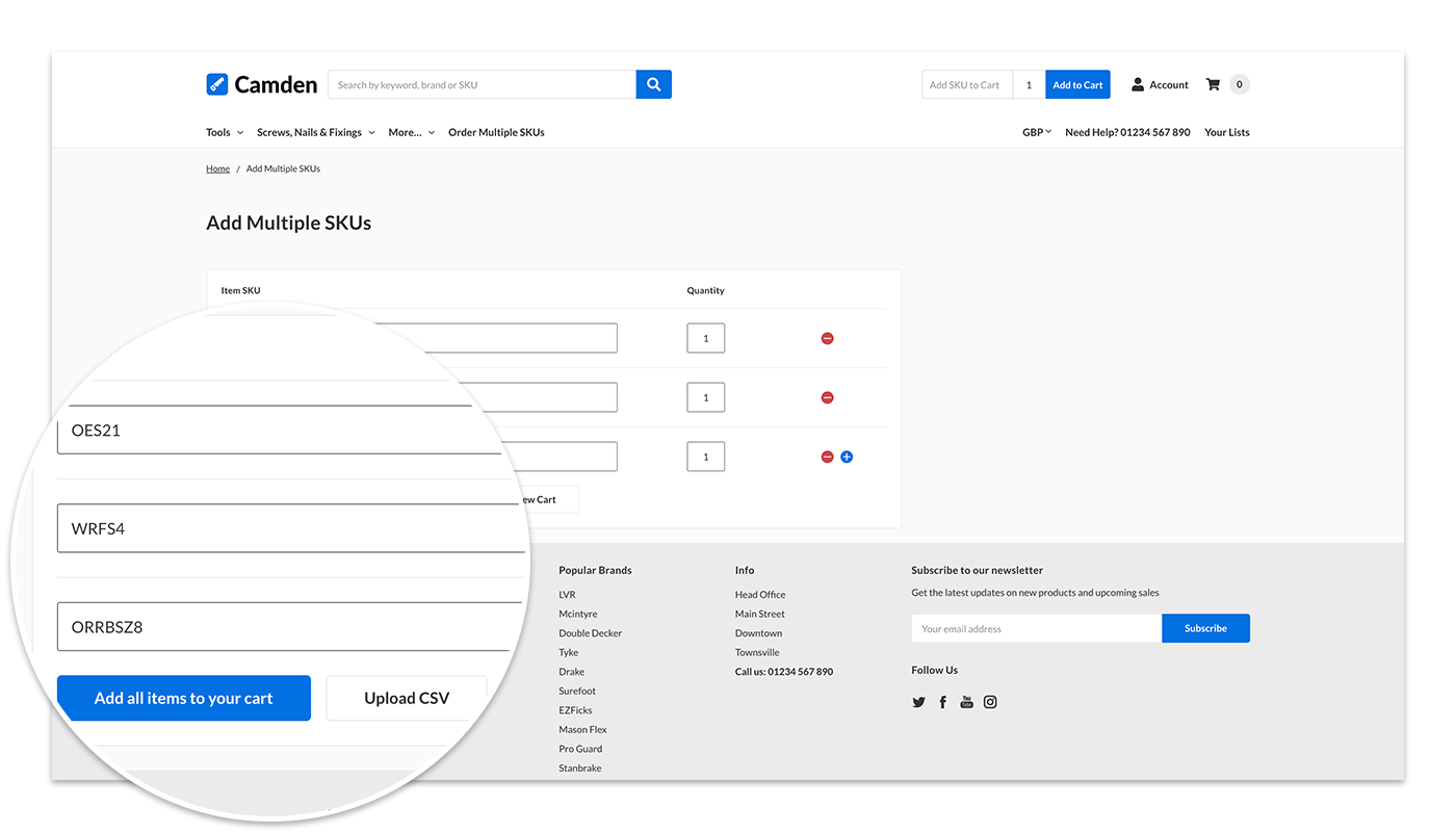 Add multiple SKUs