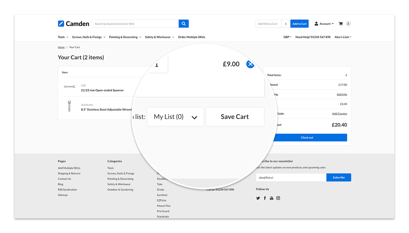 Save a complete list from your cart