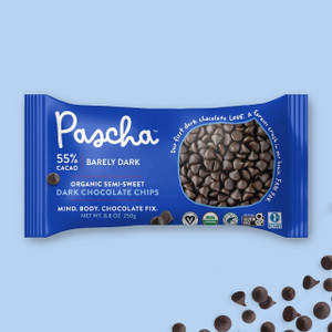 Barely Dark Chocolate Chips from Pascha Chocolate Co Barely Dark Chocolate Chips from Pascha Chocolate Co