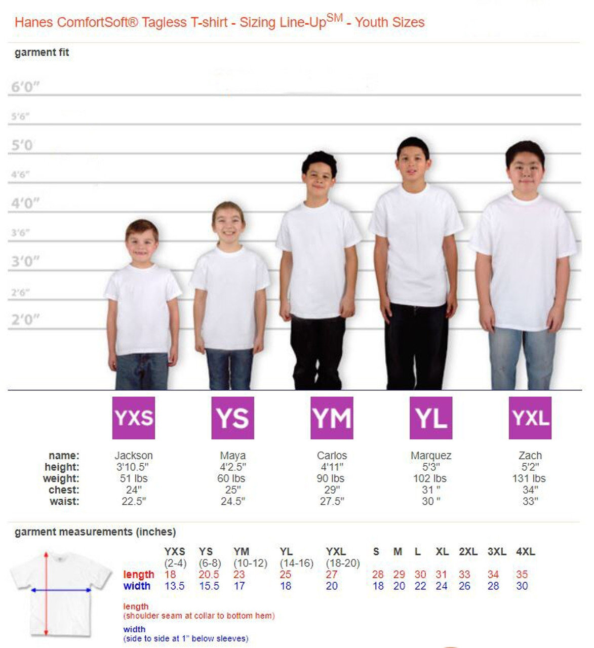 Hanes Kids T Shirt Size Chart