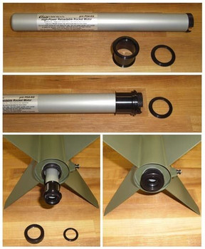 Example of a CTI 24mm motor using a 24mm - 29mm motor adapter to fit a 29mm motor mount Honest John rocket