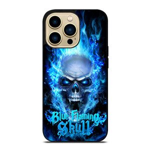 BIKER SKULL FLAMING BLUE iPhone 14 Pro Max Case Cover
