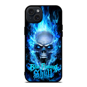 BIKER SKULL FLAMING BLUE iPhone 15 Plus Case Cover BIKER SKULL FLAMING BLUE iPhone 15 Plus Case Cover