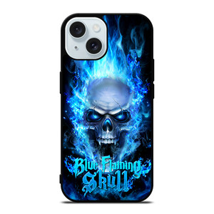 BIKER SKULL FLAMING BLUE iPhone 15 Case Cover