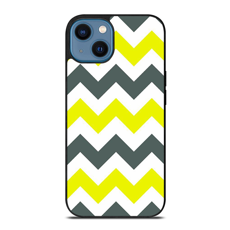 CHEVRON PATTERN YELLOW AND GREY iPhone 14 Case Cover