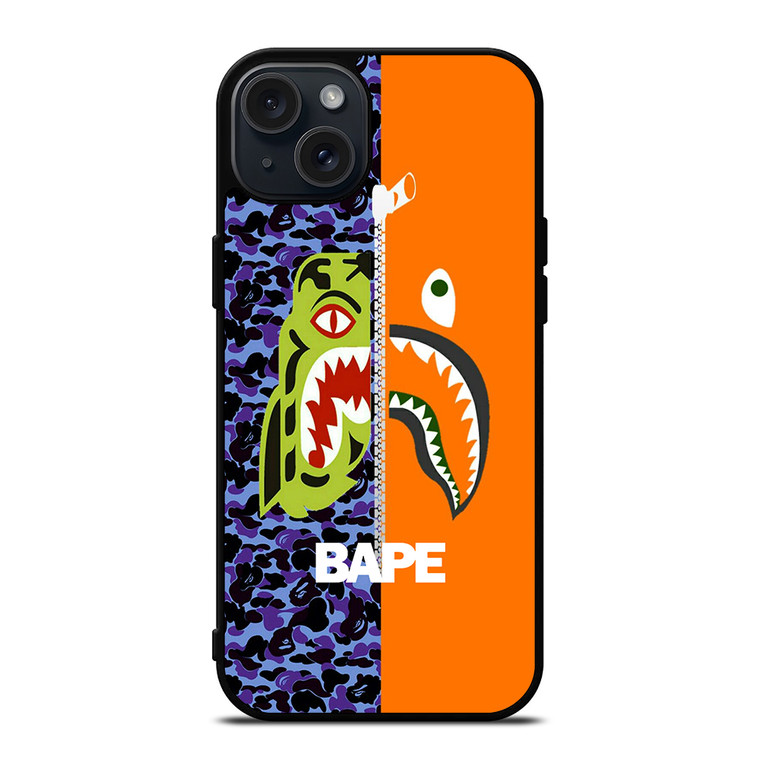 BAPE CAMO SHARK ZIPPER iPhone 15 Plus Case Cover