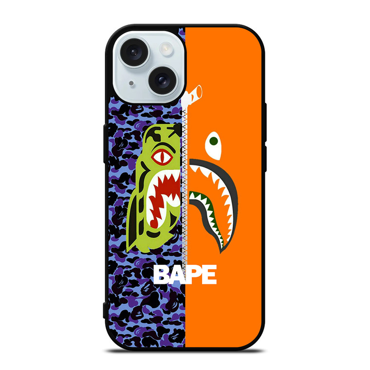 BAPE CAMO SHARK ZIPPER iPhone 15 Case Cover