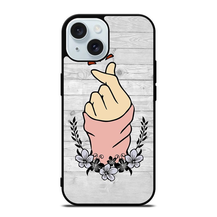 WOODEN CUTE HEART FINGER iPhone 15 Case Cover WOODEN CUTE HEART FINGER iPhone 15 Case Cover