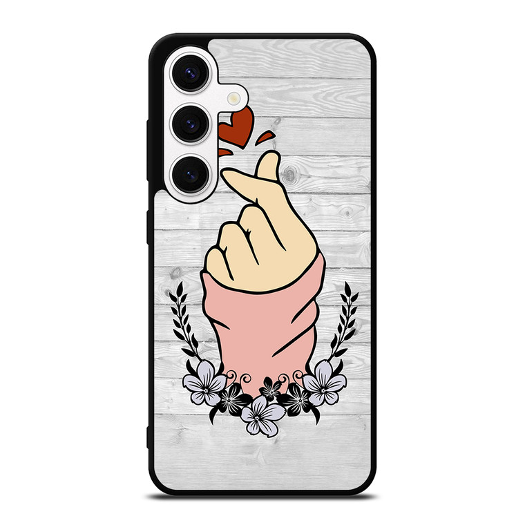 WOODEN CUTE HEART FINGER Samsung Galaxy S24 Case Cover