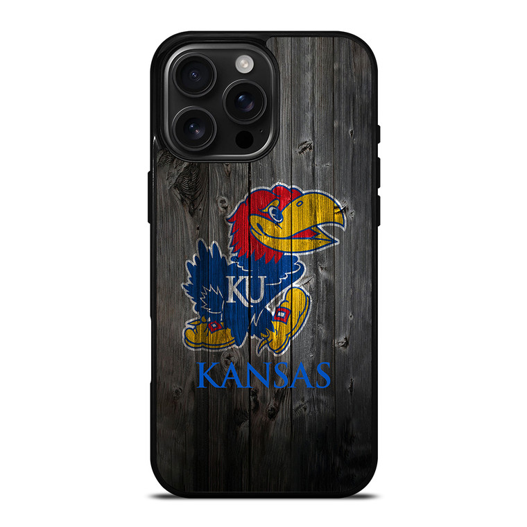 KANSAS JAYHAWKS WOODEN LOGO iPhone 16 Pro Max Case Cover