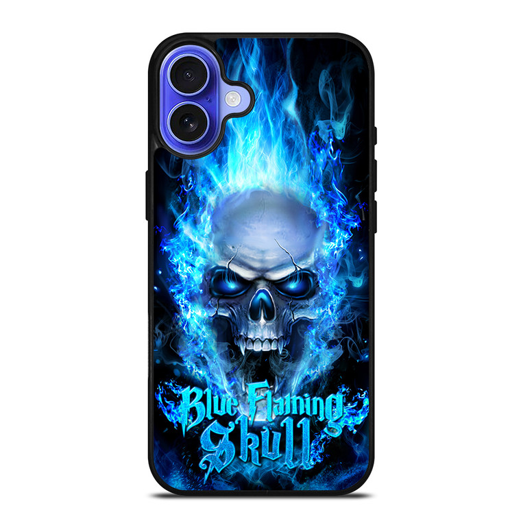 BIKER SKULL FLAMING BLUE iPhone 16 Case Cover