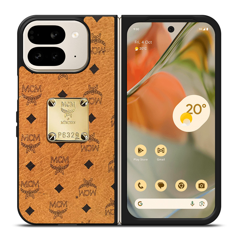 MCM WORLD WIDE BROWN LEATHER 2 Google Pixel 9 Pro Fold Case Cover