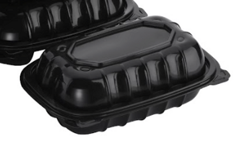 Hinged Black PP Hoagie Container, 9" x 6", 150pc (75/2)