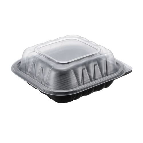 PP Black Tray with Translucent Lid, 8" x 8", 100 Sets (50/4)