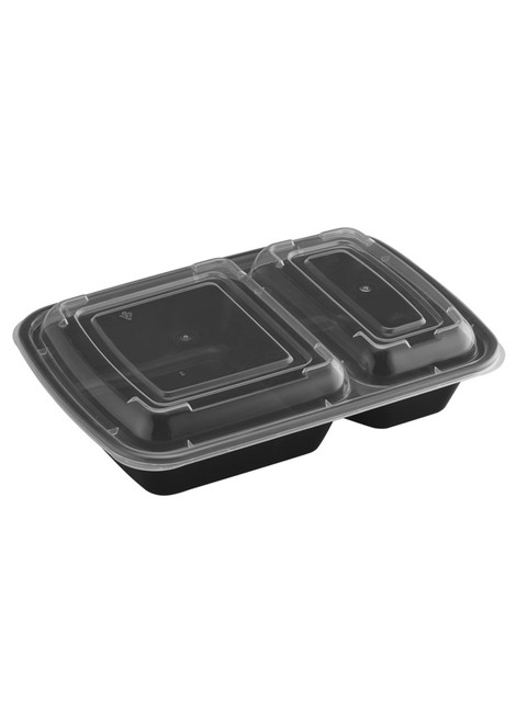 32oz Rectangular Microwaveable Container with Lid 2-compartment, 150 sets (50/6)