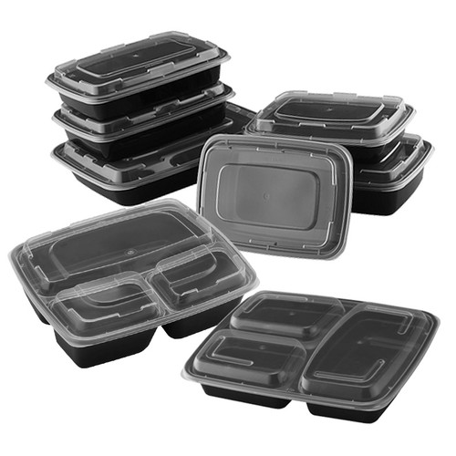 33oz Rectangular Microwaveable Container with Lid 3-compartment, 150 sets (50/6)