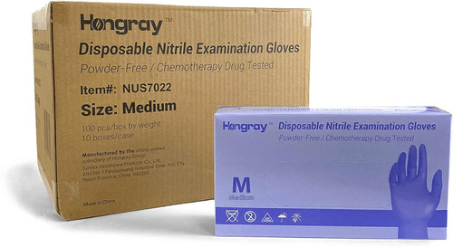 Hongray Disposable Nitrile Examination Gloves, Powder & Latex Free, 1000/Carton
