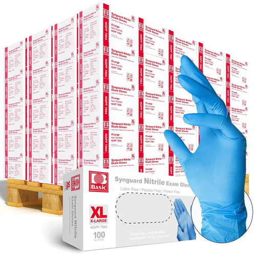 Basic Synguard Disposable Nitrile Exam Gloves, Powder Free & Latex Free, 100/Box, 10/Boxes Per Carton (100 CASES PER PALLET)